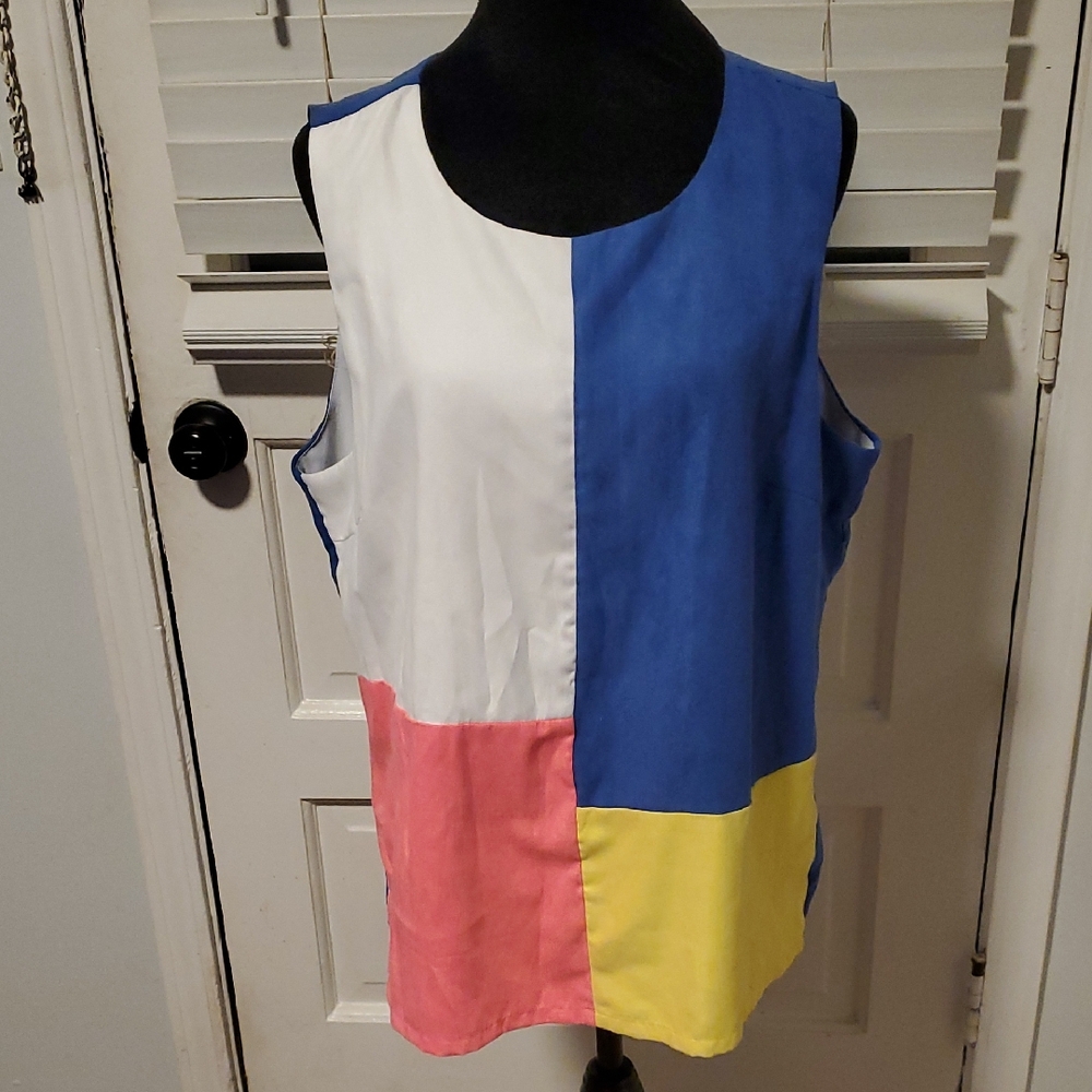 Julie Brown Colorblock Sleeveless Top - Blue, White, Pink & Yellow
